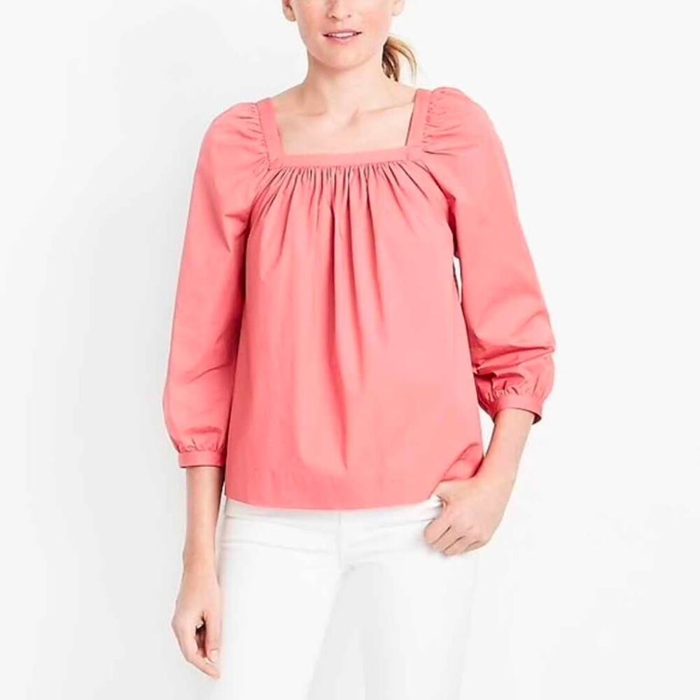J.Crew Pink Coral Square Neck Puff Sleeve Top
